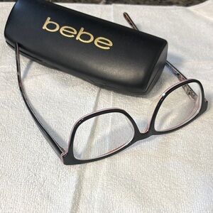 Bebe Women's Glasses with Black Frame and Pink Accents